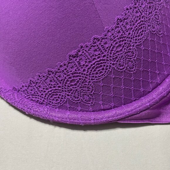 Cacique 46DDD Lightly Lined Front Closure T-Shirt Bra‎ Purple Lace Racerback - Picture 6 of 11